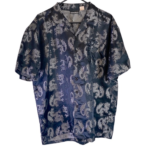 Vintage ODO Brocade Dragon Button Down Short Sleeve Shirt Size Large-XL - Picture 4 of 11